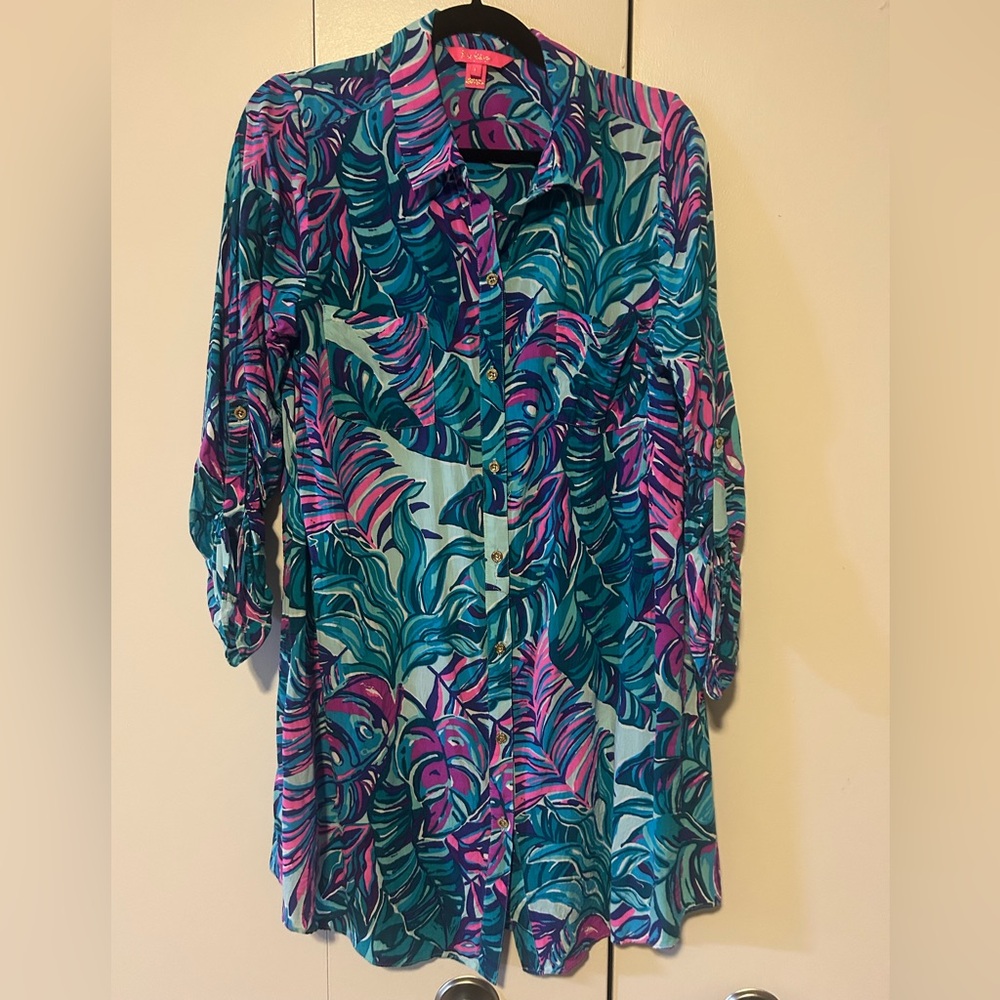 Tropical Leaf Print shirt dress Lily Pulitzer